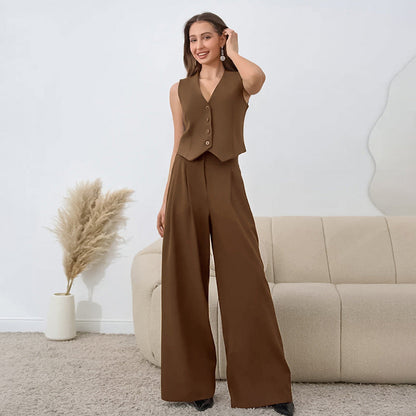 Cassandra - Chic Sleeveless Vest and High-Waist Trousers for Women