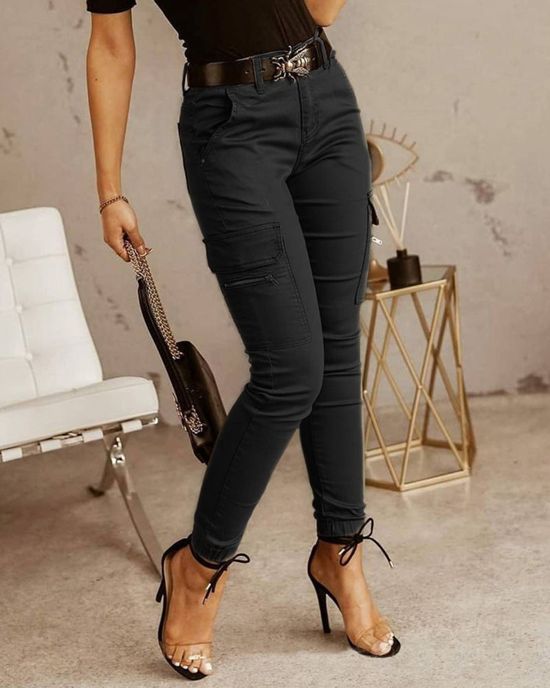 Anna – Low-Waisted Solid Color Trousers with Buttons