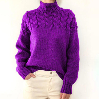 Julie – Cable Knit High Collar Sweater