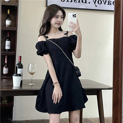 Xanthe - Sweet Off-Shoulder Puff Sleeve Dress for Women