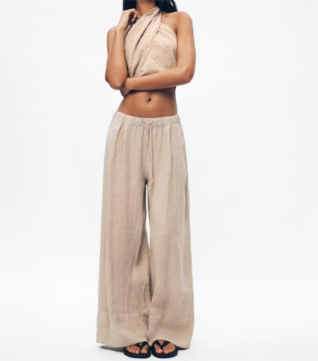 Amelia - Beige Halter Top and Wide-Leg Pants Set