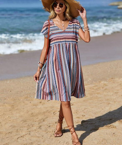 Melanie – Colorful Striped Batwing Sleeve Dress