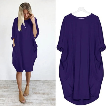 Zoe – Loose Long Dress with Round Neck and Large Swing