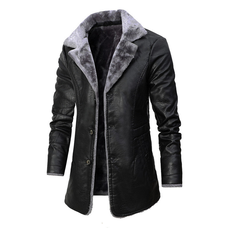 Vincent – Plush Lapel Vegan Leather Jacket with Warm Fleece