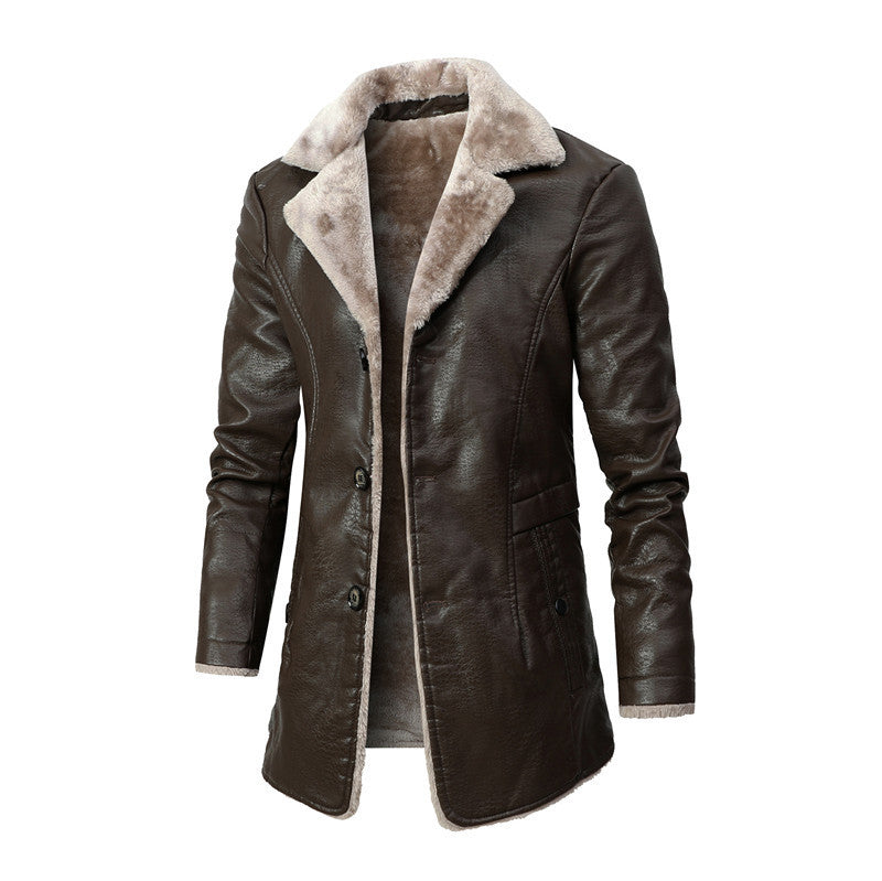 Vincent – Plush Lapel Vegan Leather Jacket with Warm Fleece