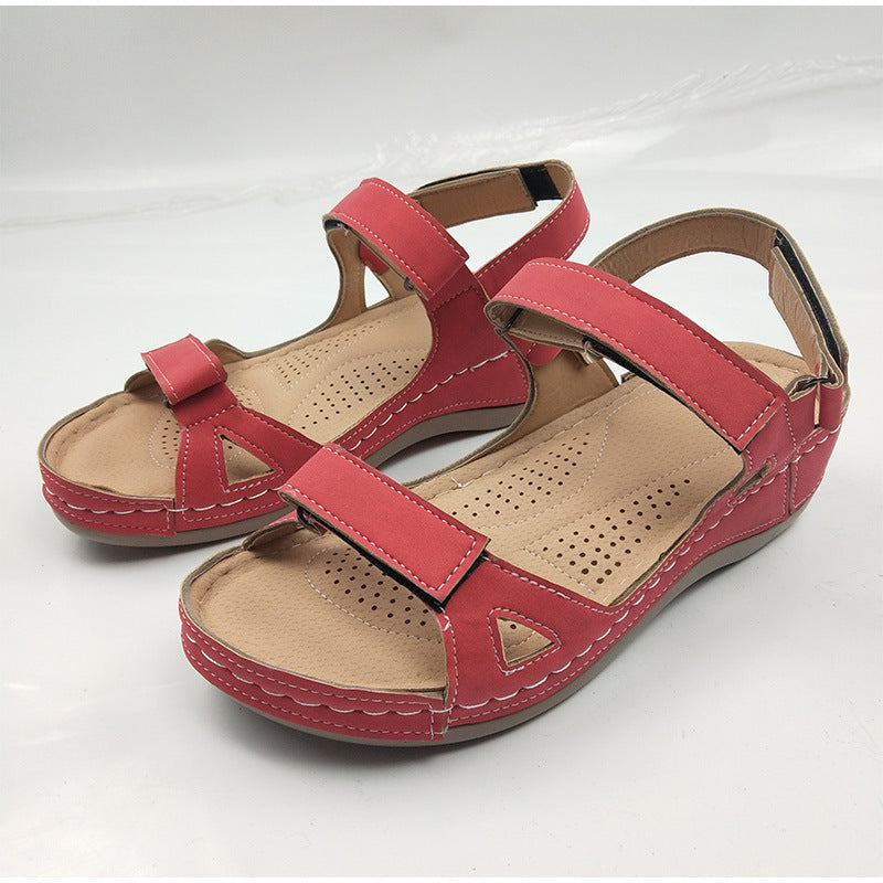 Jacqueline – Large Size Casual Round Toe Low Heel Solid Color Sandals