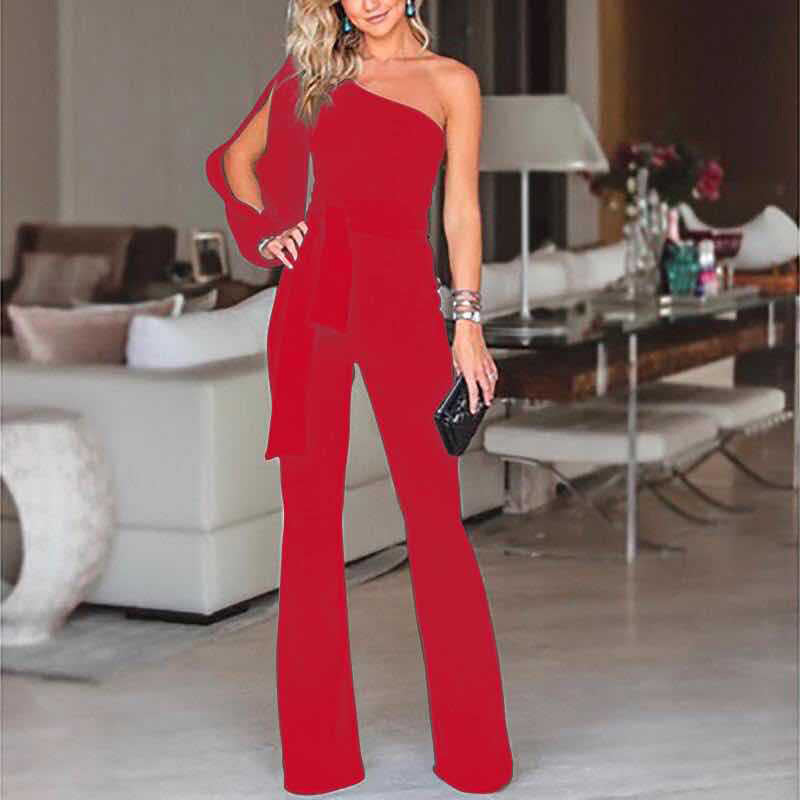 Susan – Women's High Waist One-Shoulder Jumpsuit