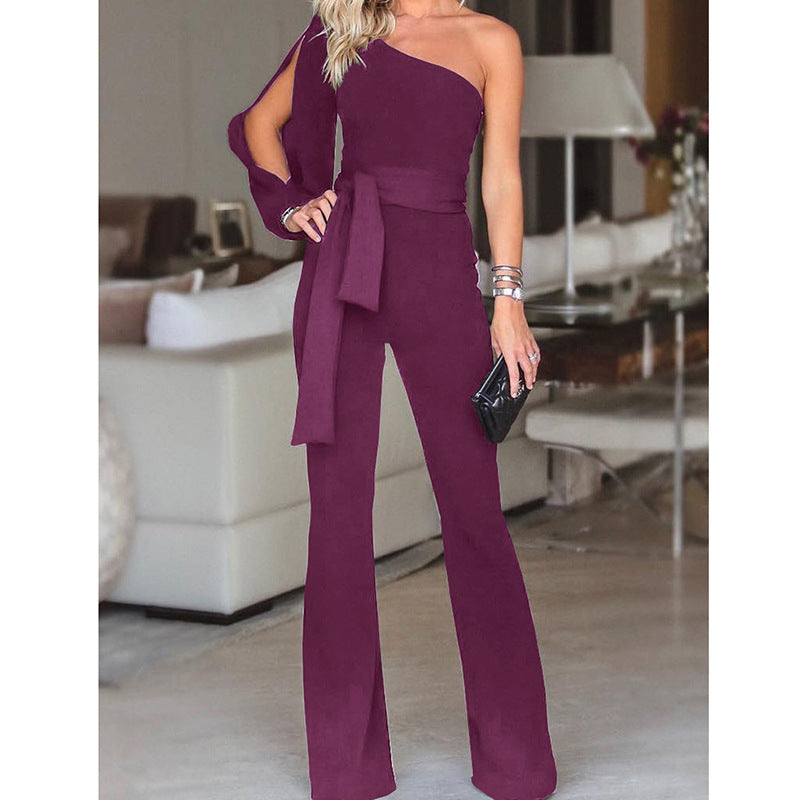 Susan – Women's High Waist One-Shoulder Jumpsuit