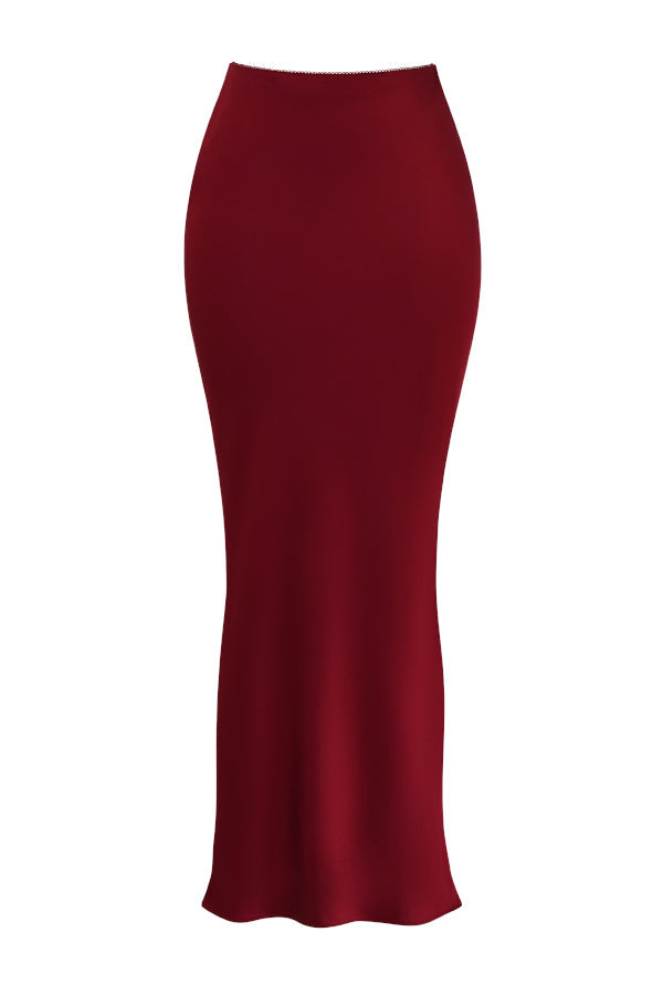 Aurora - Ruby Red Corset and Satin Maxi Skirt Set