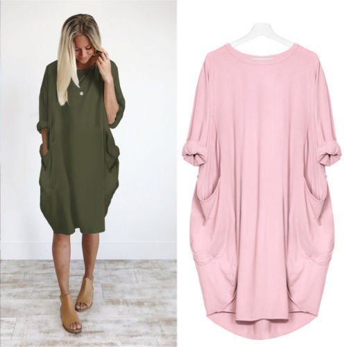 Zoe – Loose Long Dress with Round Neck and Large Swing