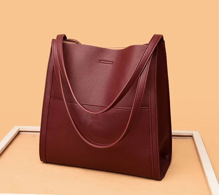 Tamsin – Solid Color Genuine Leather Shoulder Bag