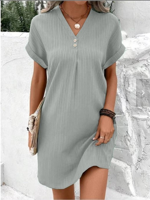 Carol – Casual Solid V-neck Short-sleeved Dress