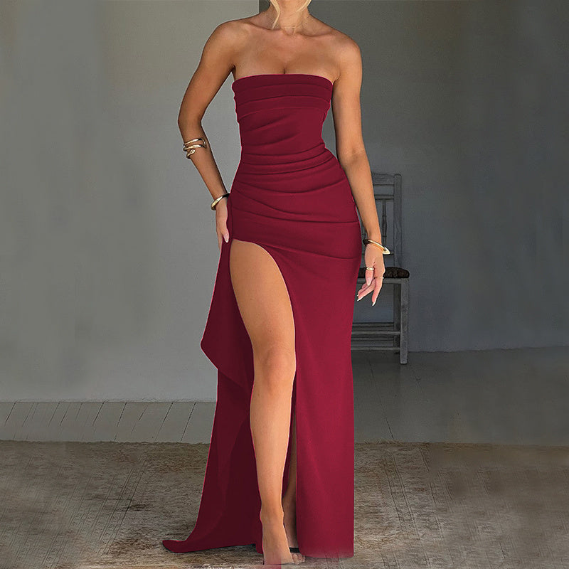 Nicola – Strapless Pleated Long Dress