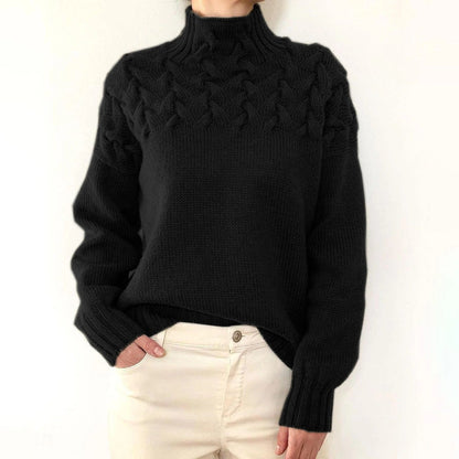 Julie – Cable Knit High Collar Sweater