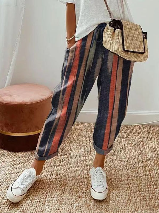 Mirella - Casual Vintage Striped Pants