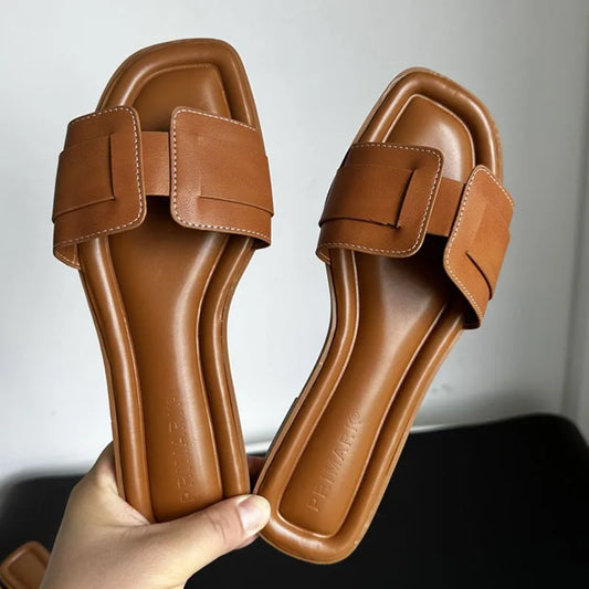 Lily – Luxury Leather Flat Slippers for Summer