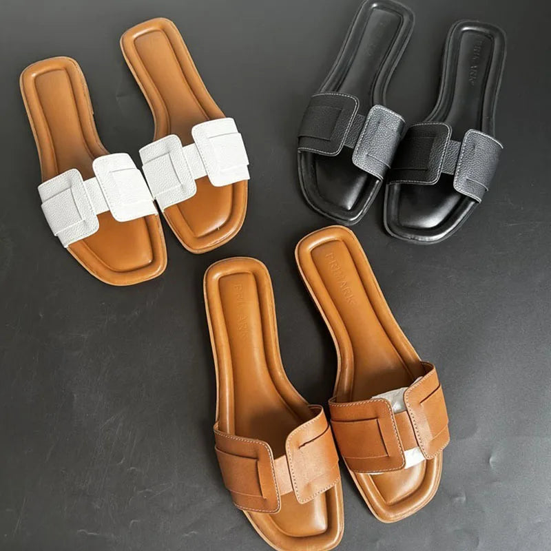 Lily – Luxury Leather Flat Slippers for Summer