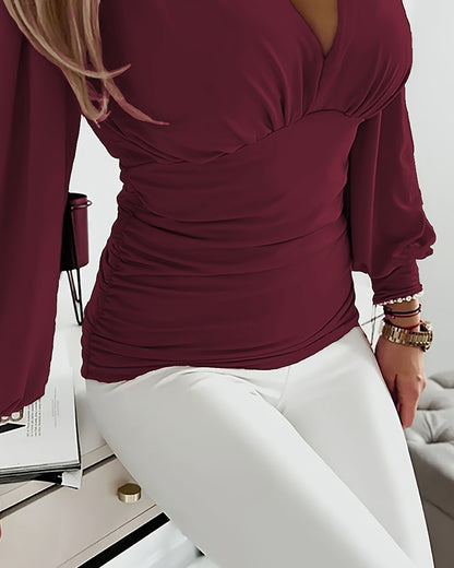 Vivienne - Plunge Lantern Sleeve Ruched Top