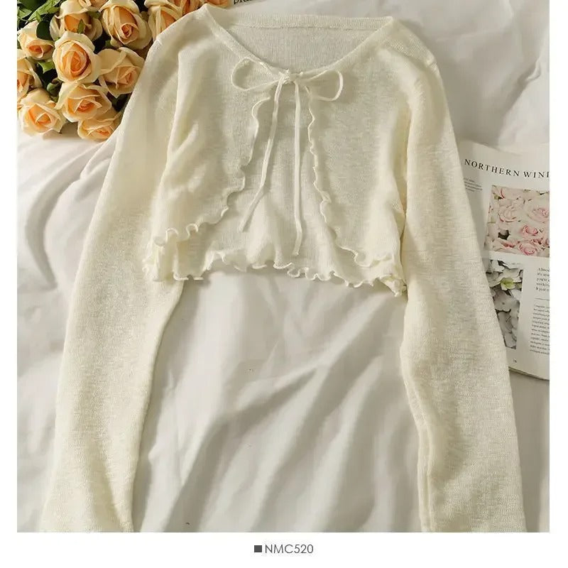 Opal - Elegant Lace-Trimmed Cardigan Blouse for Women