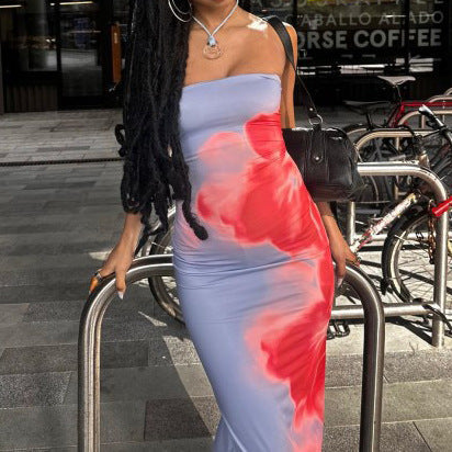 Barbara – Long Slit Tube Dress with Painted Design