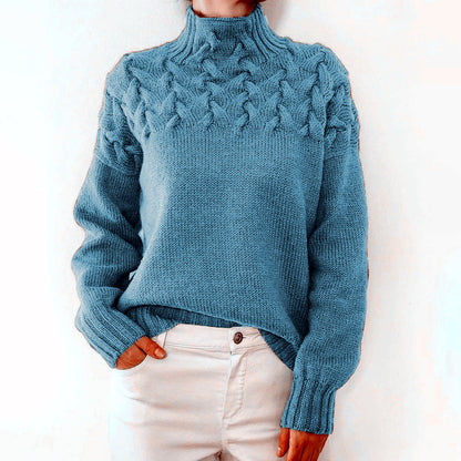 Julie – Cable Knit High Collar Sweater