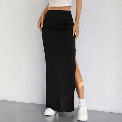 Amara - Sleek Side Slit Maxi Skirt in Black - Women's