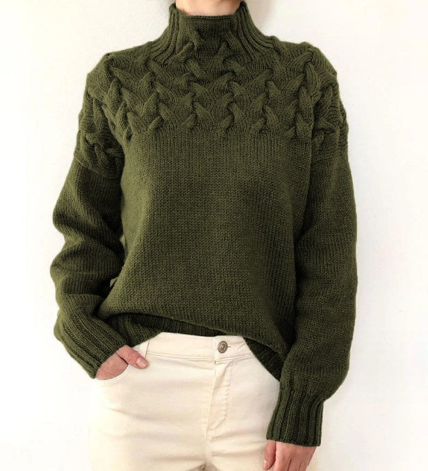 Julie – Cable Knit High Collar Sweater