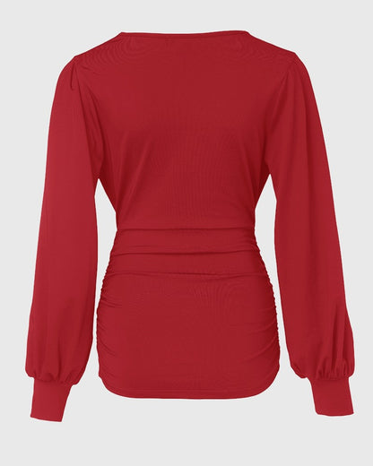 Vivienne - Plunge Lantern Sleeve Ruched Top