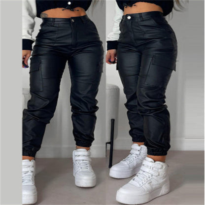 Lisa – Zipper Pleated Casual Patch Pocket Skinny Pencil Trousers