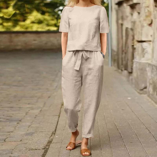 Rachael – Women's Cotton and Linen Wide-Leg Pants Suit