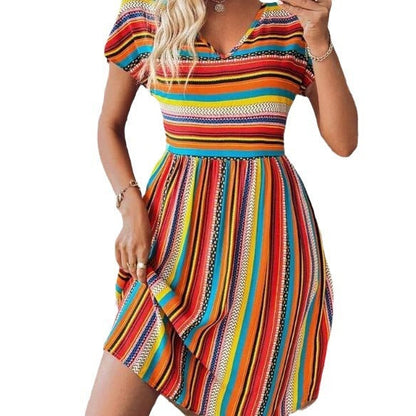 Melanie – Colorful Striped Batwing Sleeve Dress