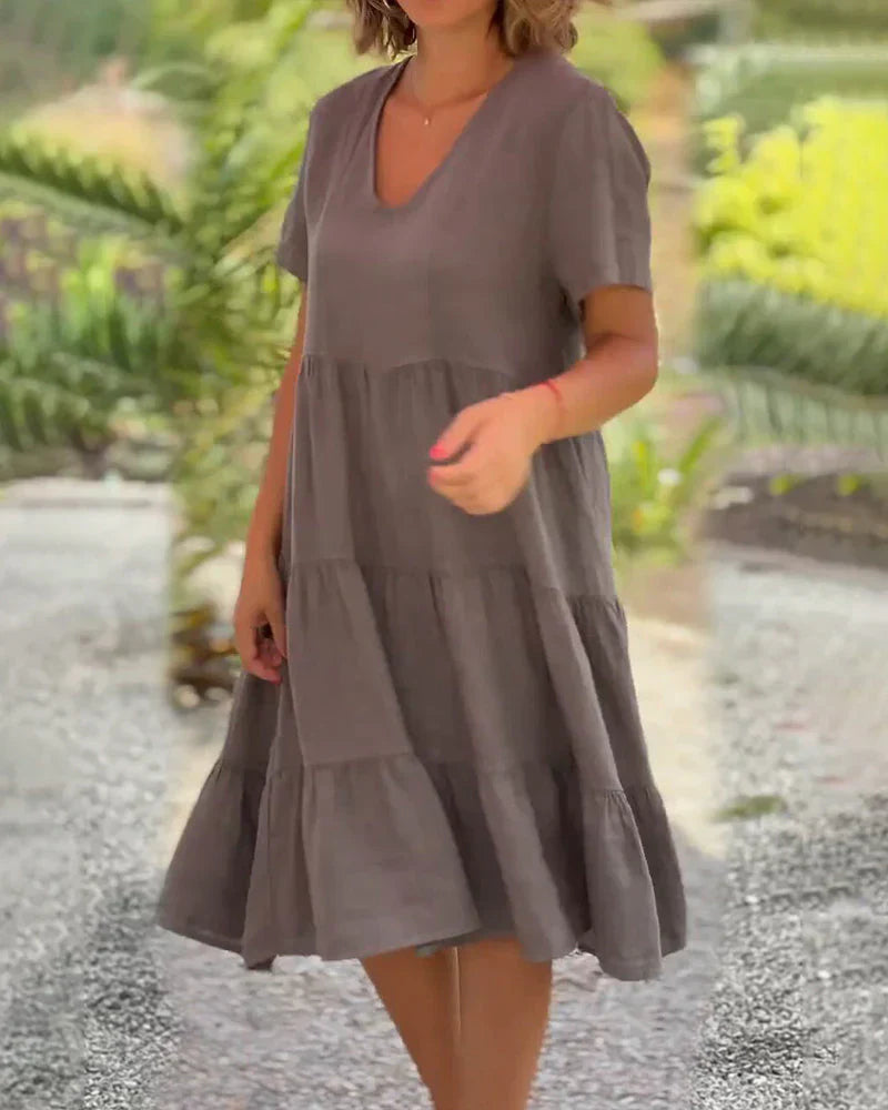 Petra™-Linen cotton dress with v-neckline
