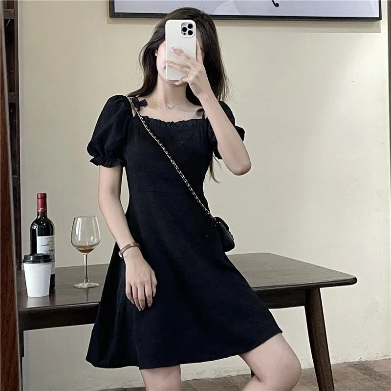 Xanthe - Sweet Off-Shoulder Puff Sleeve Dress for Women