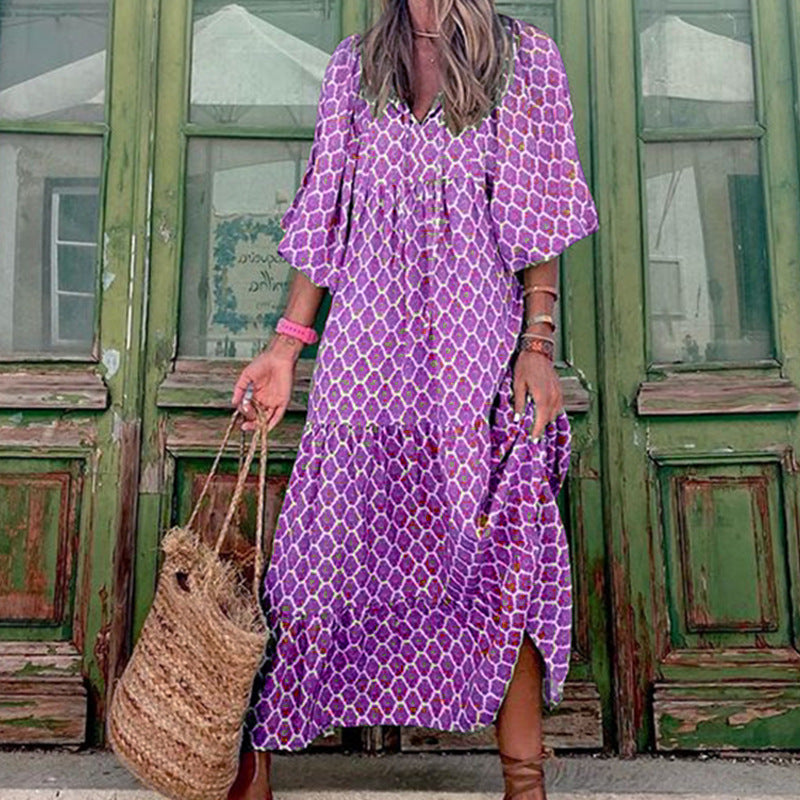 Vanessa – Vintage Bohemian V-Neck Dress