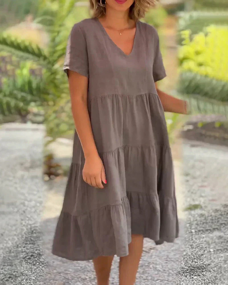 Petra™-Linen cotton dress with v-neckline