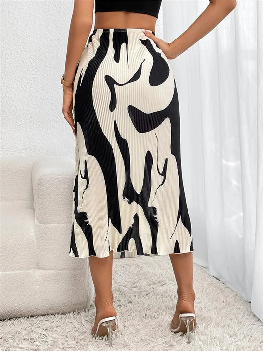 Catalina - Black and White Abstract Midi Skirt