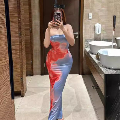 Barbara – Long Slit Tube Dress with Painted Design