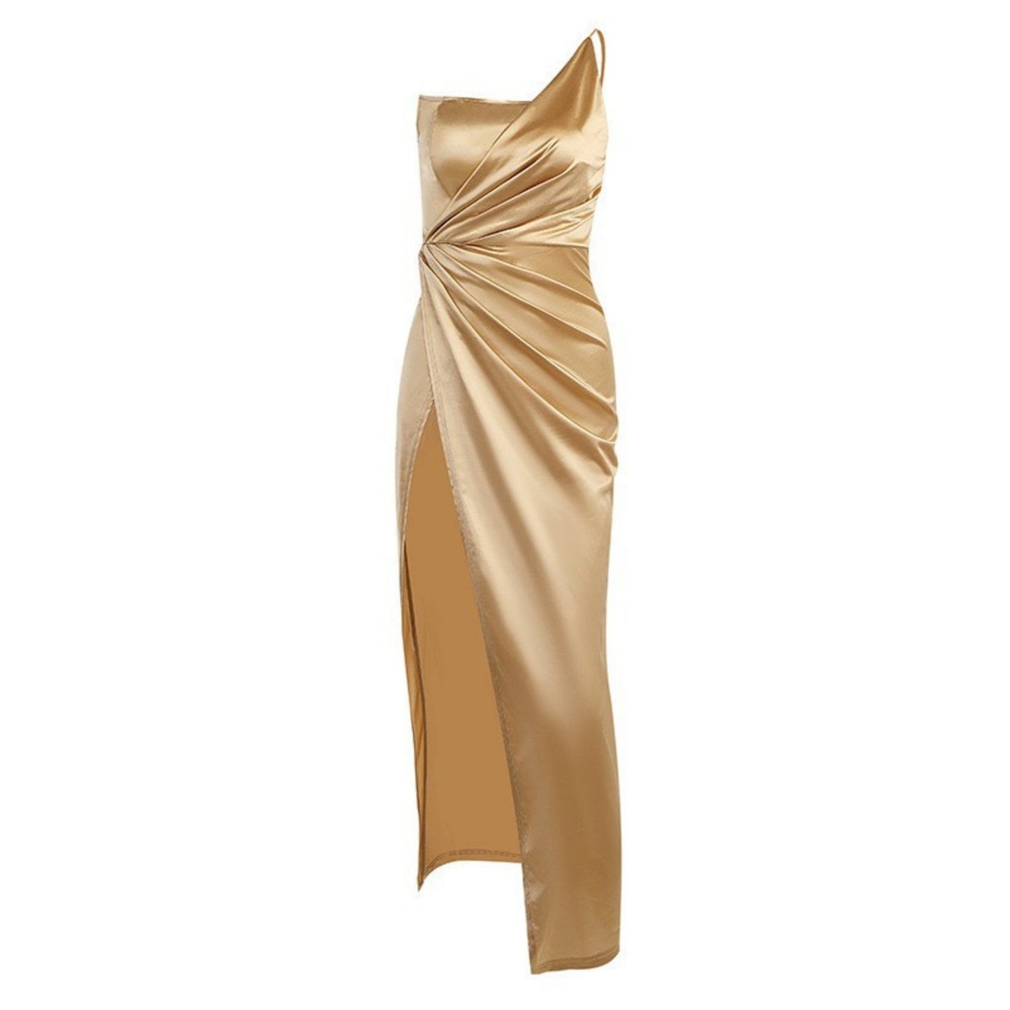 Georgina – Single Shoulder Satin Dress with Slit