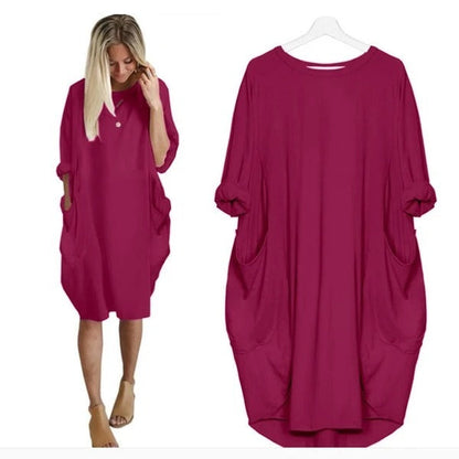 Zoe – Loose Long Dress with Round Neck and Large Swing