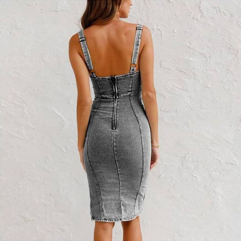 Laura – Women's Denim Dress with Slit Design