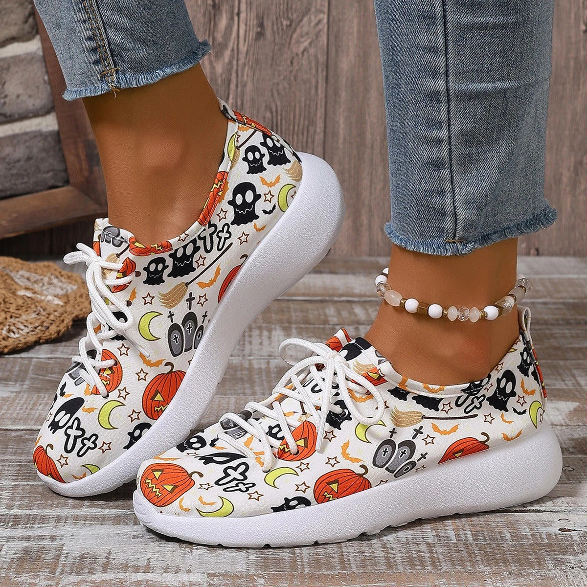 Winifred - Playful Pumpkin Pattern Flats for Women