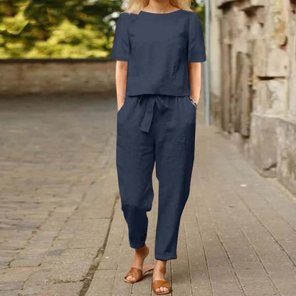 Rachael – Women's Cotton and Linen Wide-Leg Pants Suit