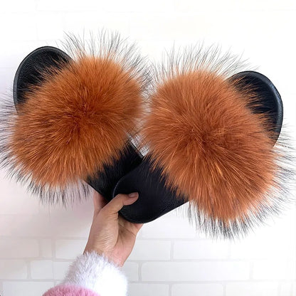 Olivet - Fluffy Real Fur Slippers for Women