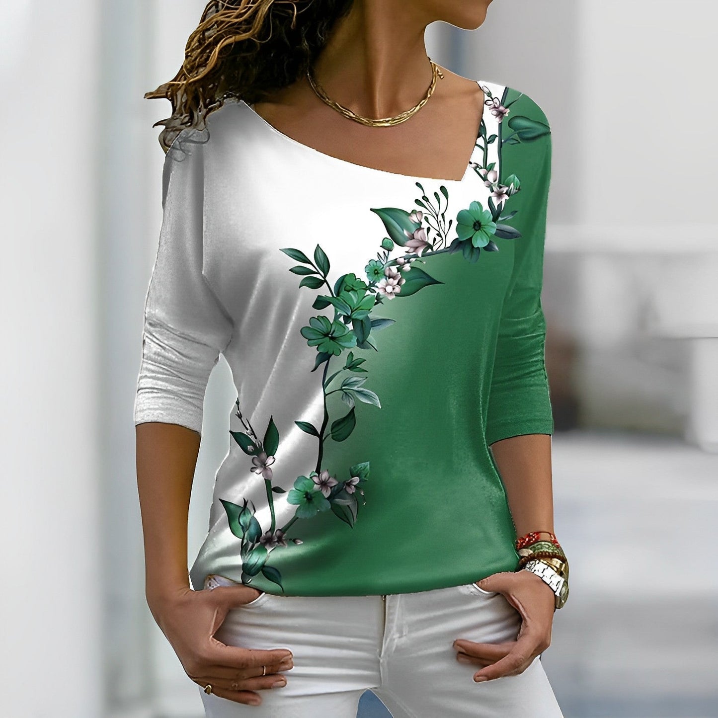 Evangeline - Floral Color Block T-Shirt