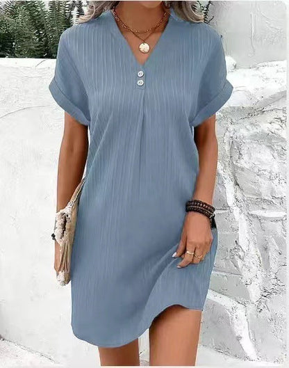 Carol – Casual Solid V-neck Short-sleeved Dress