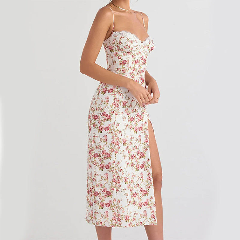 Claire – Elegant Floral Slit Summer Dress