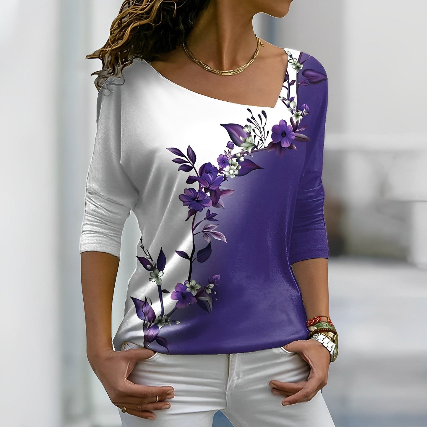 Evangeline - Floral Color Block T-Shirt