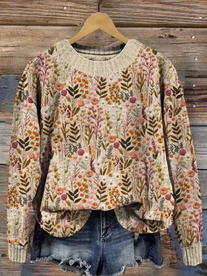 Anna – Abstract Style Printed Drop-shoulder Long-sleeve Sweater