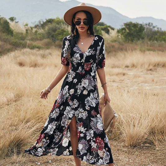 Kimberley – Floral V-Neck Beach Dress for Women