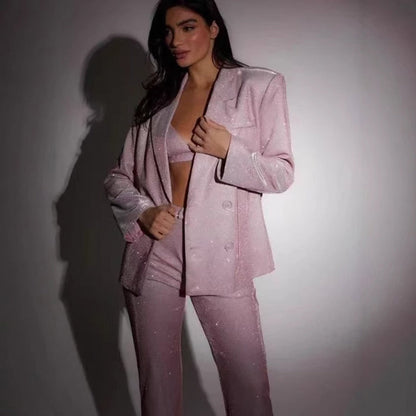 Lydia – Shiny Party Suit with Bra Lapel Blazer and Trousers